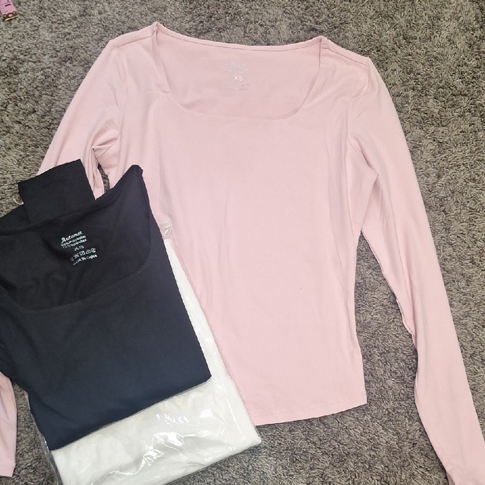 Automet Long Sleeve Women's Top - XS - Pink Black White - Set Of 3